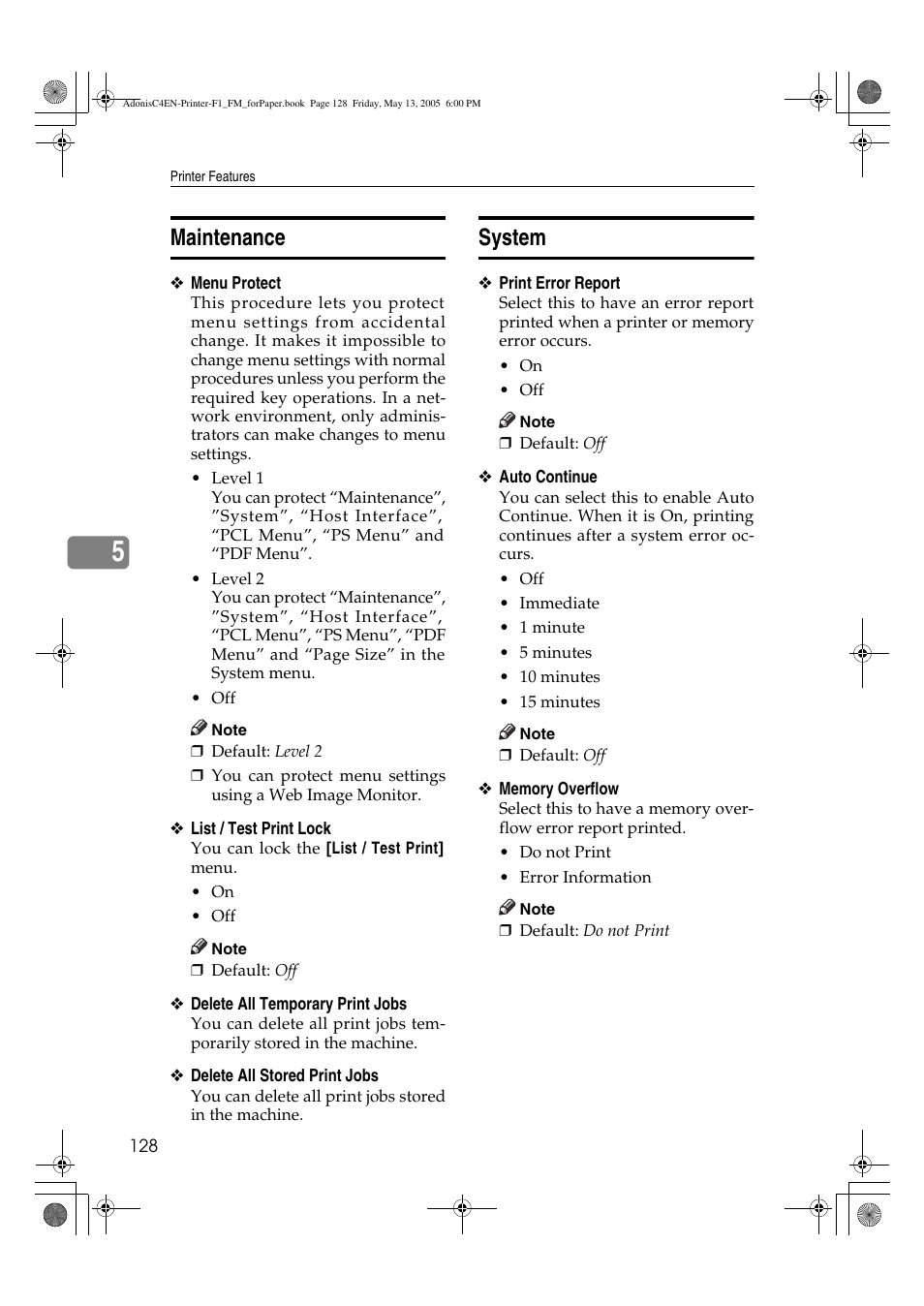 Maintenance, System | Ricoh 3045 User Manual | Page 134 / 176