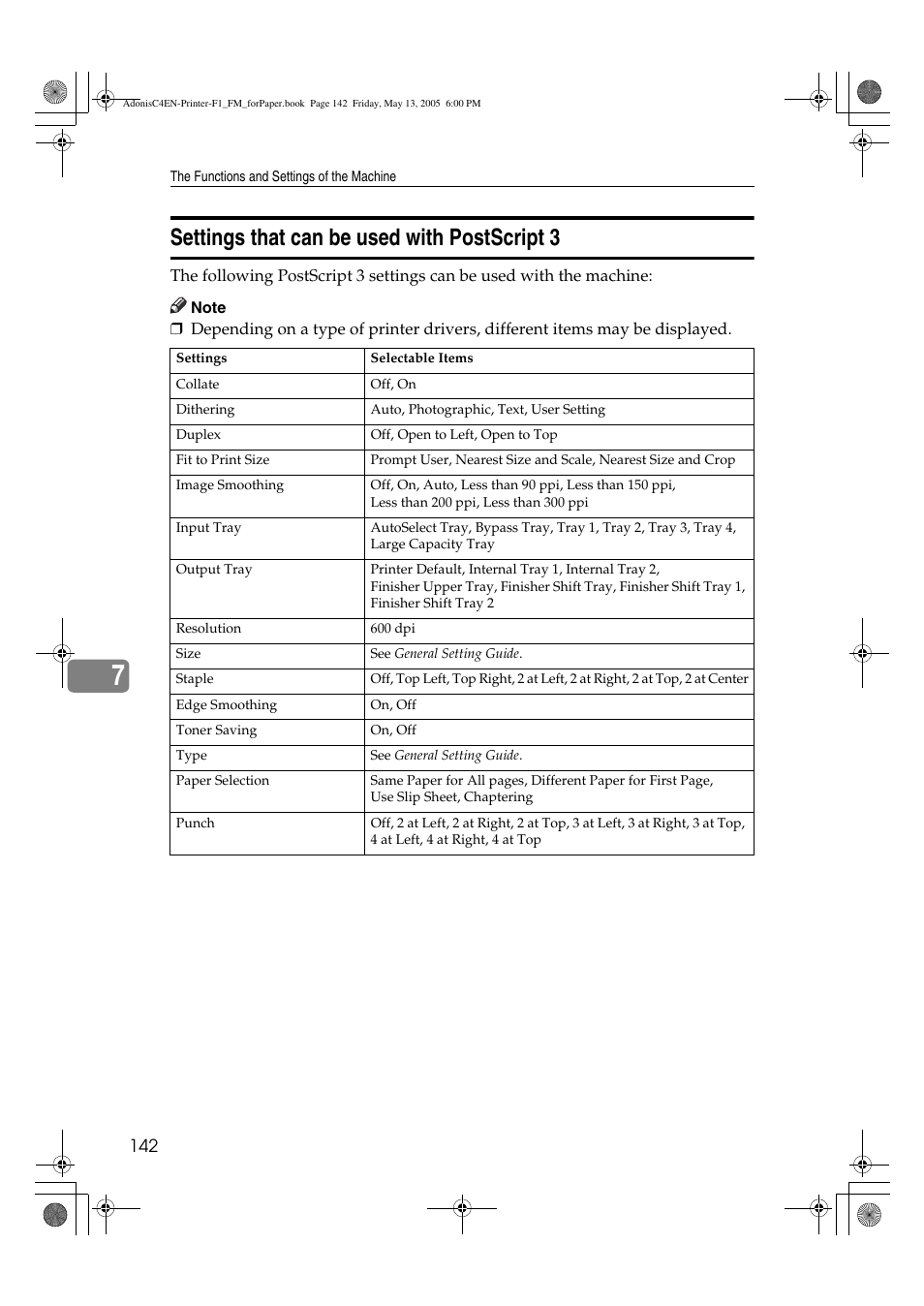Settings that can be used with postscript 3 | Ricoh 3045 User Manual | Page 148 / 176