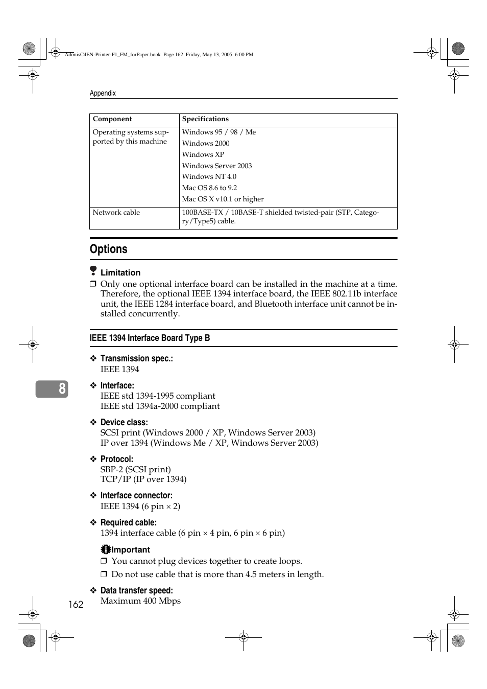 Options | Ricoh 3045 User Manual | Page 168 / 176