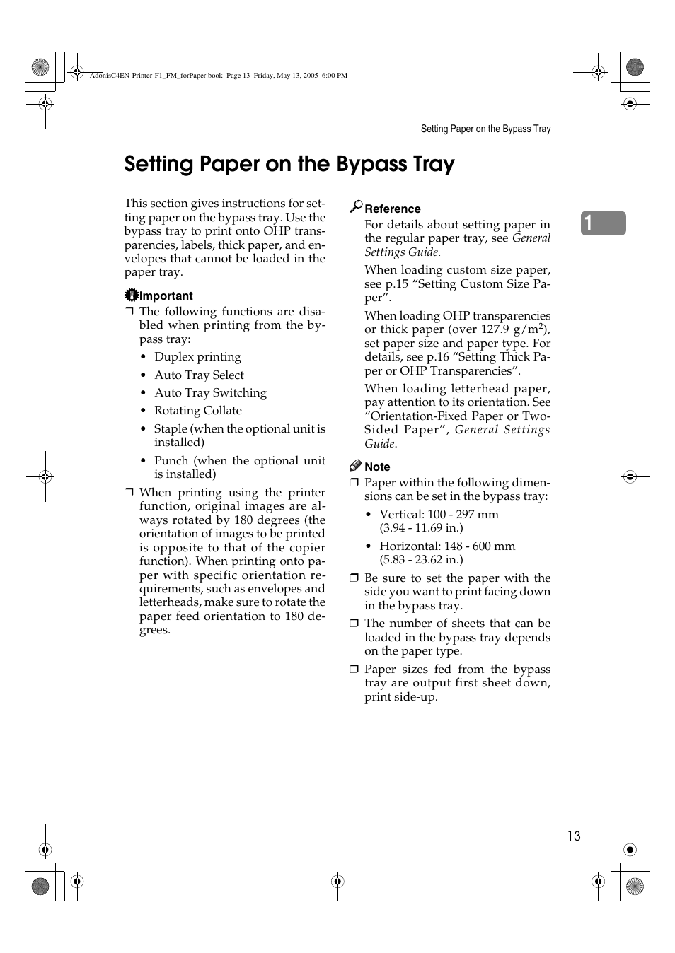 1setting paper on the bypass tray | Ricoh 3045 User Manual | Page 19 / 176