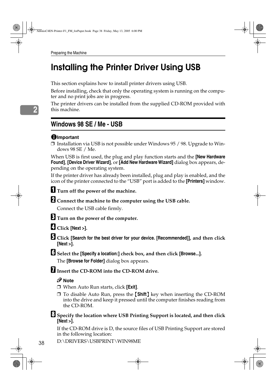 2installing the printer driver using usb | Ricoh 3045 User Manual | Page 44 / 176