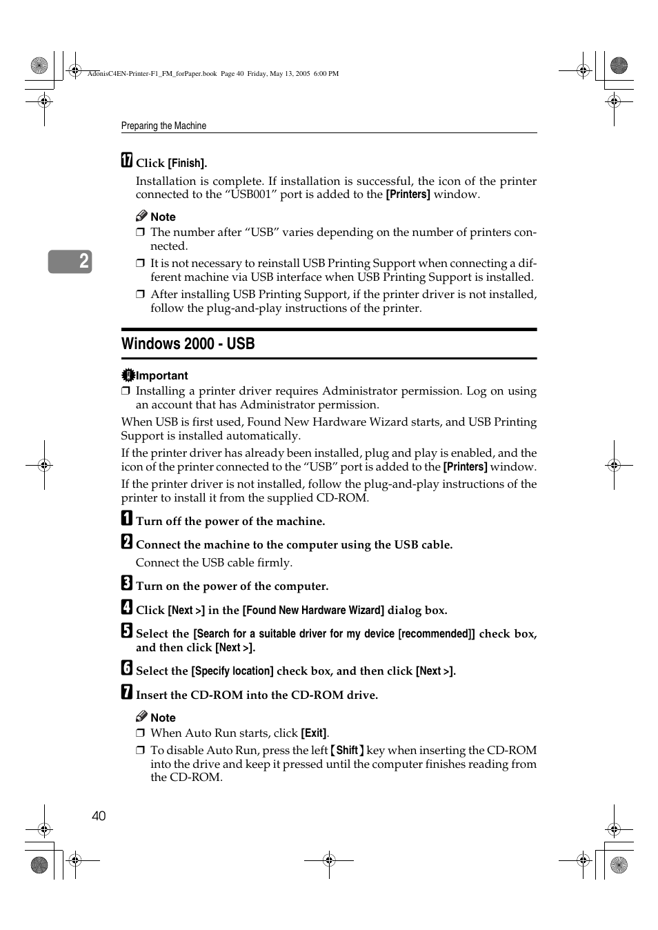 Windows 2000 - usb | Ricoh 3045 User Manual | Page 46 / 176