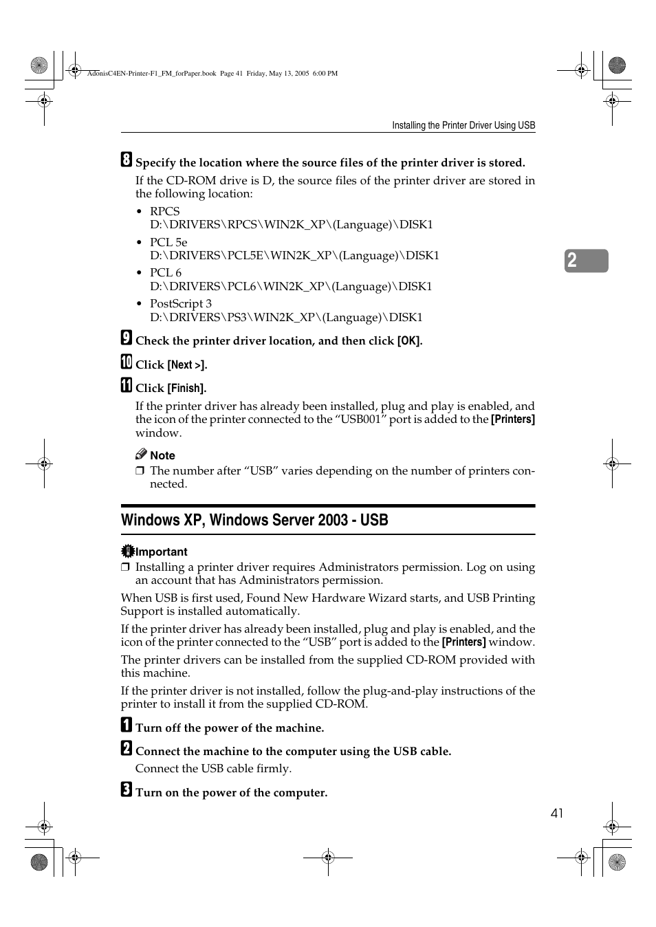 Windows xp, windows server 2003 - usb | Ricoh 3045 User Manual | Page 47 / 176