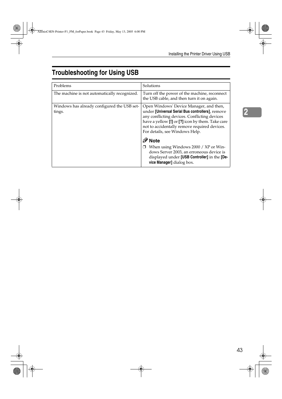 Troubleshooting for using usb | Ricoh 3045 User Manual | Page 49 / 176
