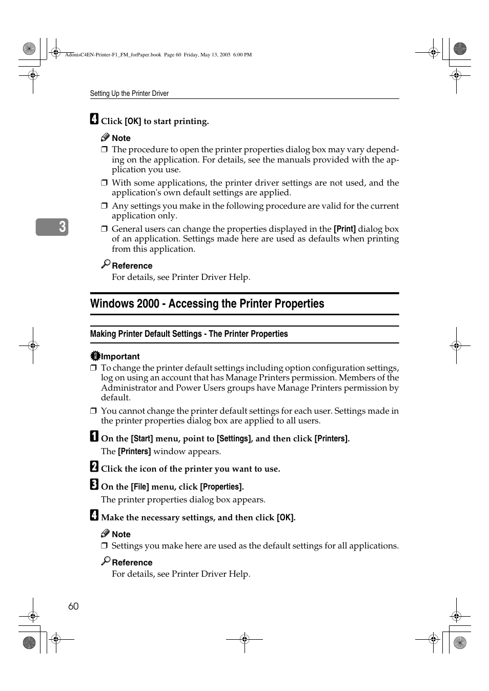 Windows 2000 - accessing the printer properties | Ricoh 3045 User Manual | Page 66 / 176