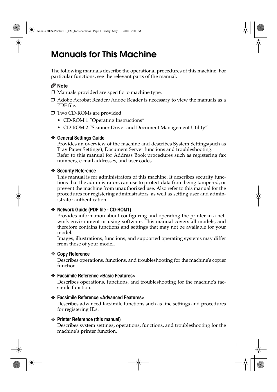 Manuals for this machine | Ricoh 3045 User Manual | Page 7 / 176
