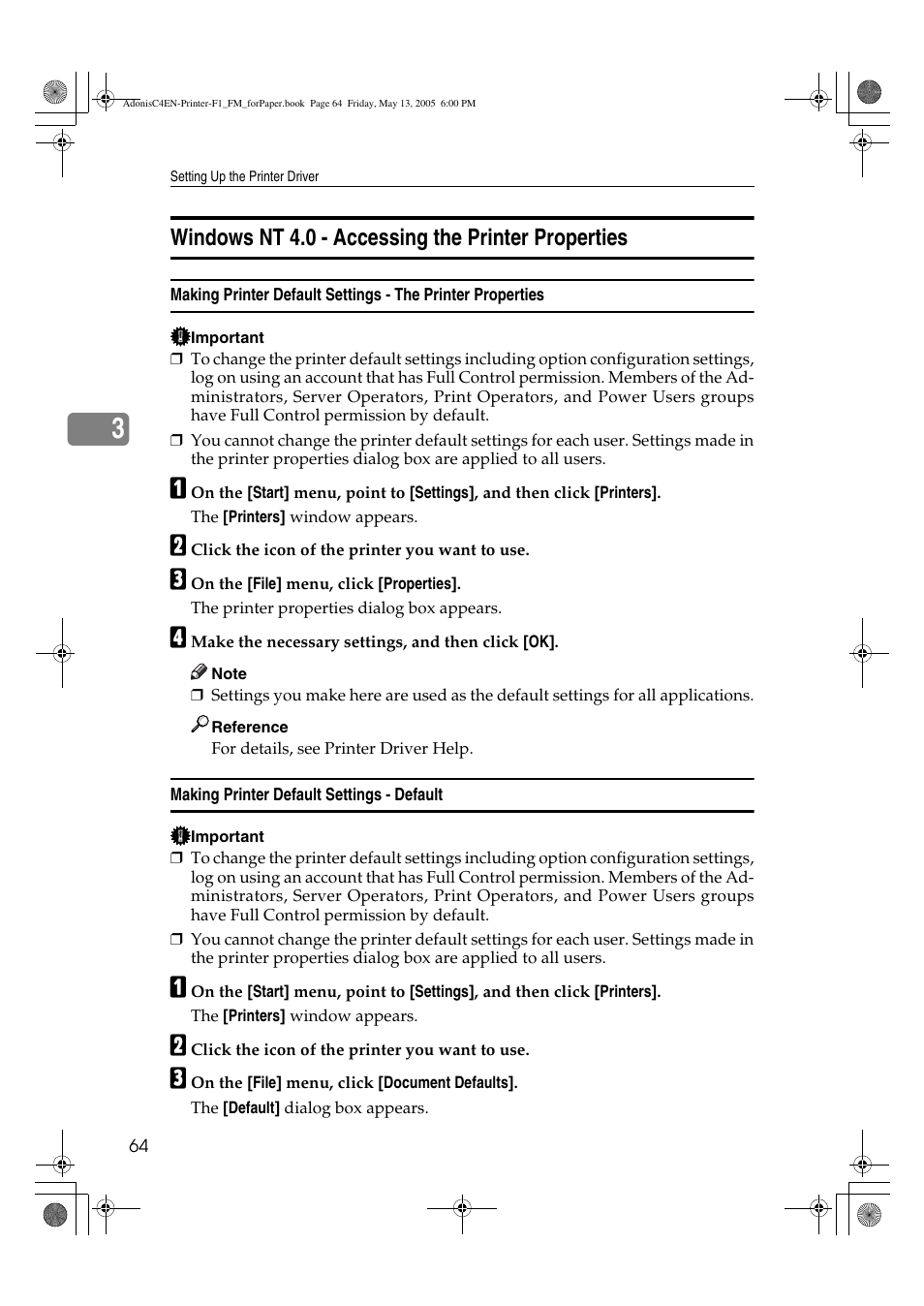 Windows nt 4.0 - accessing the printer properties | Ricoh 3045 User Manual | Page 70 / 176