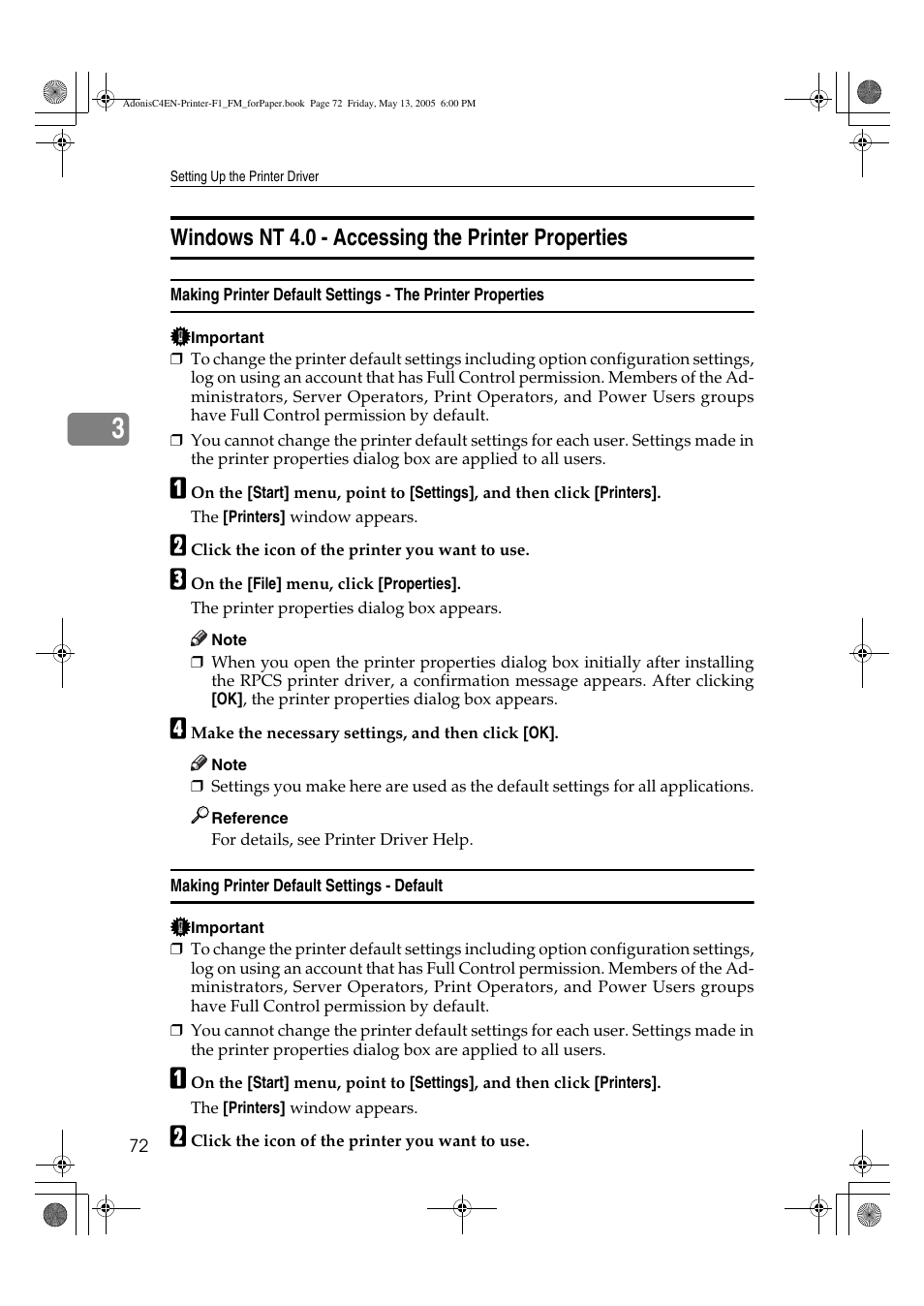 Windows nt 4.0 - accessing the printer properties | Ricoh 3045 User Manual | Page 78 / 176