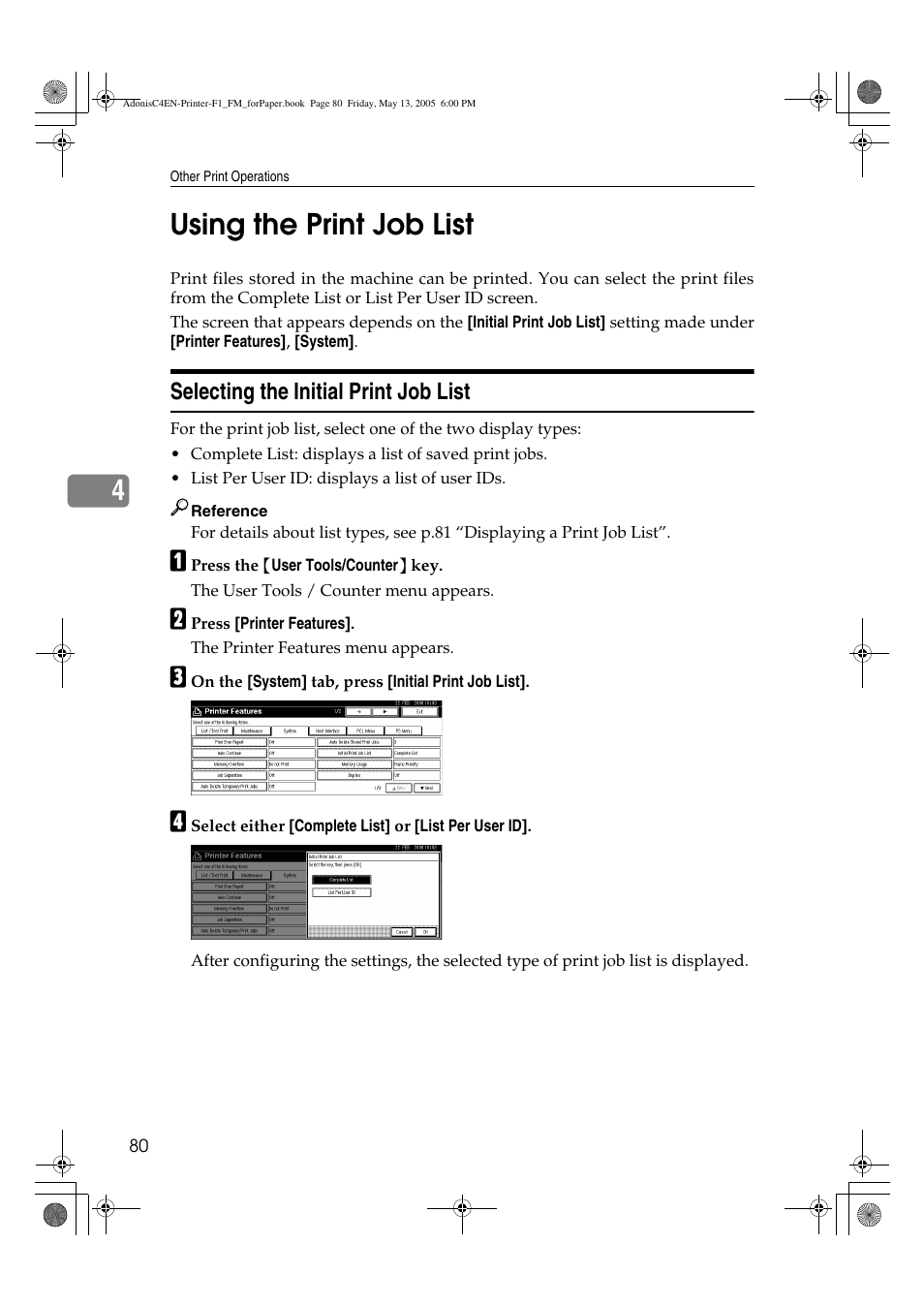 4using the print job list | Ricoh 3045 User Manual | Page 86 / 176