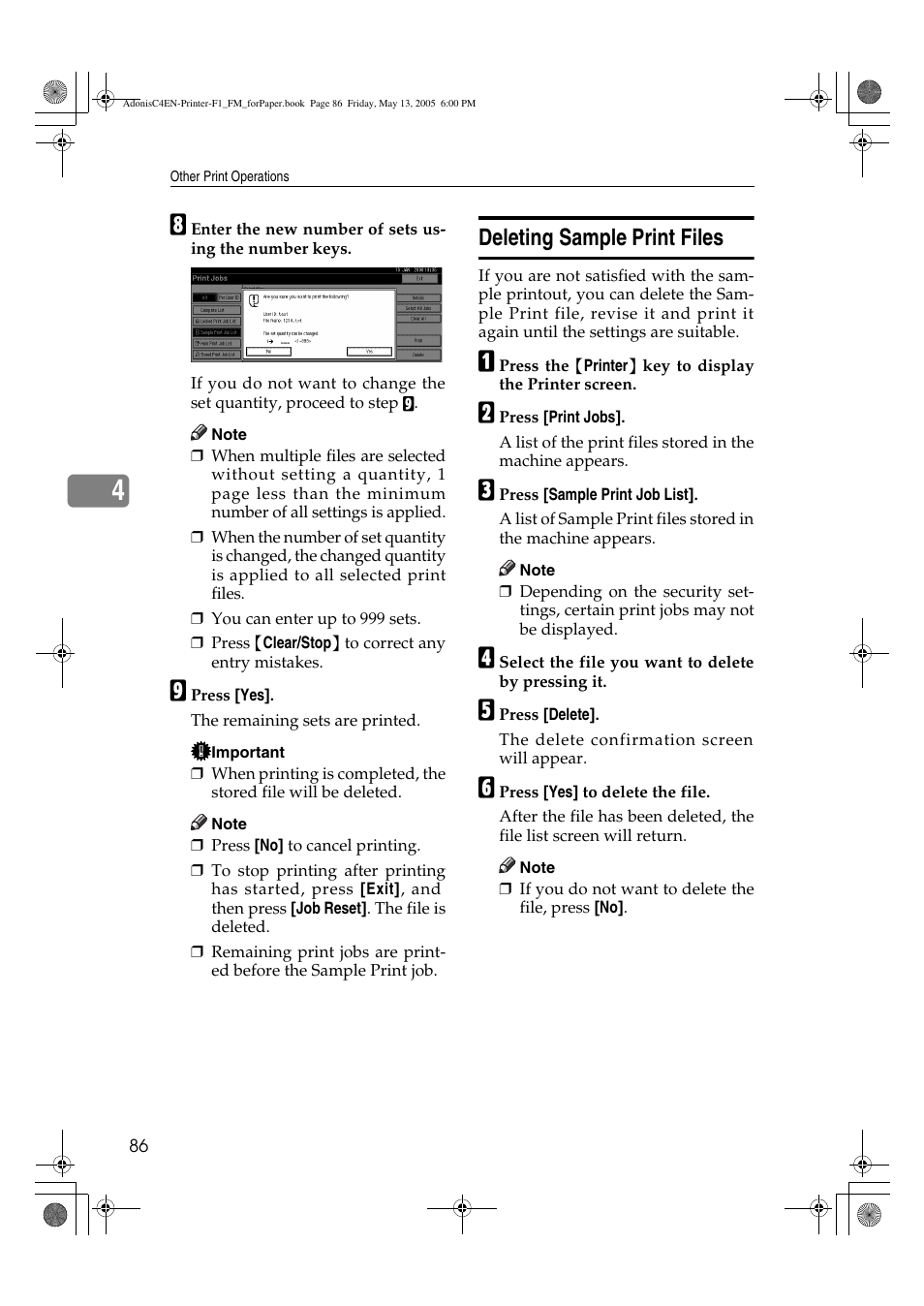 Deleting sample print files | Ricoh 3045 User Manual | Page 92 / 176
