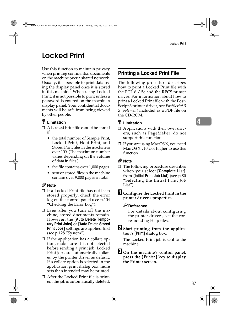 4locked print, Printing a locked print file | Ricoh 3045 User Manual | Page 93 / 176