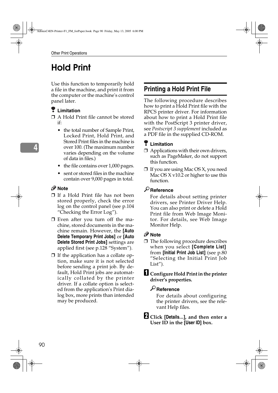 4hold print, Printing a hold print file | Ricoh 3045 User Manual | Page 96 / 176