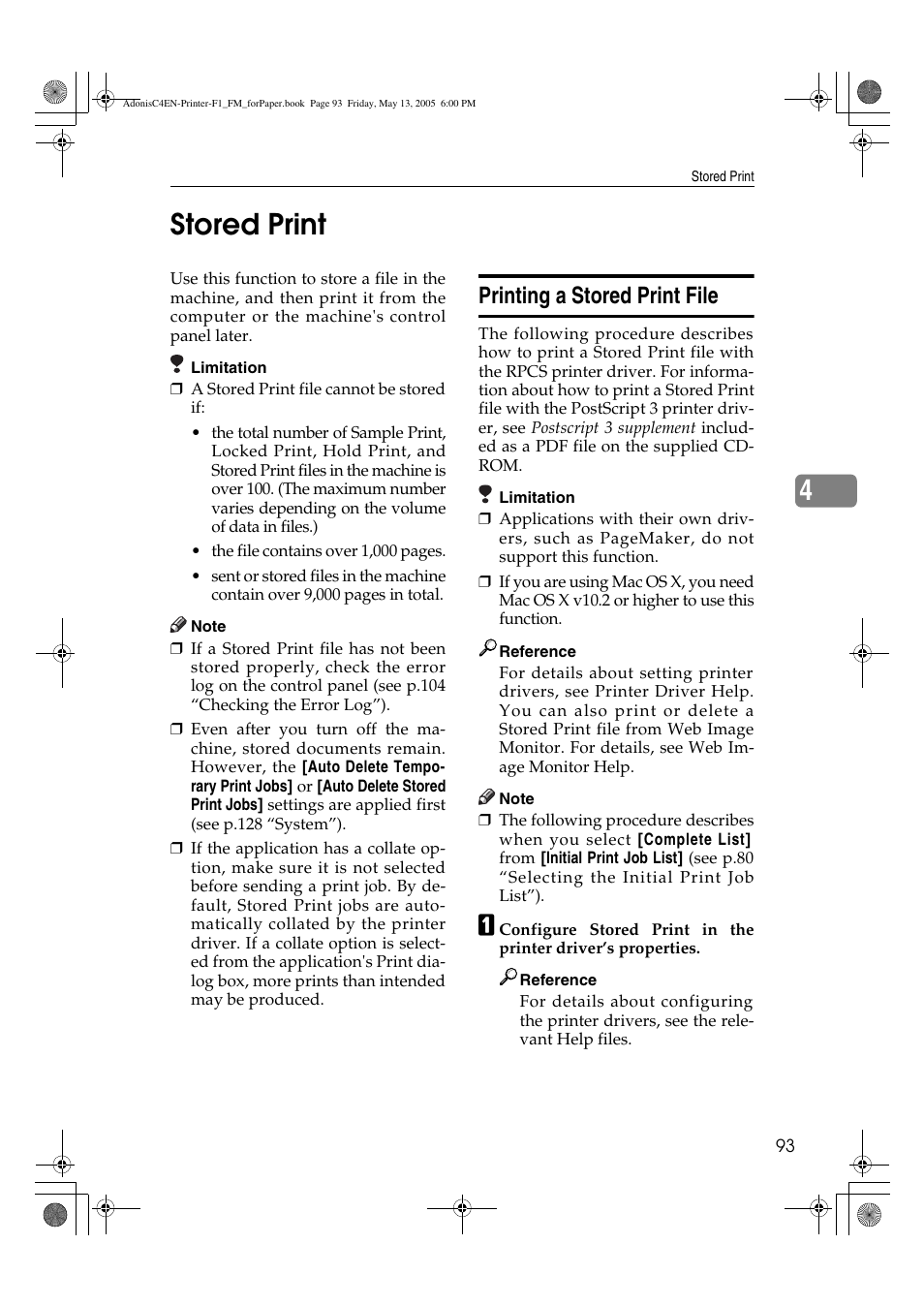 4stored print, Printing a stored print file | Ricoh 3045 User Manual | Page 99 / 176