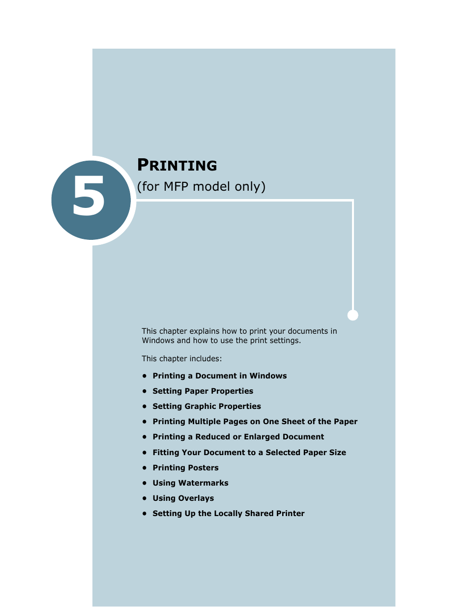Printing (for mfp model only), Chapter 5, Rinting | Model, Only | Ricoh LF 125 (H915) User Manual | Page 107 / 390