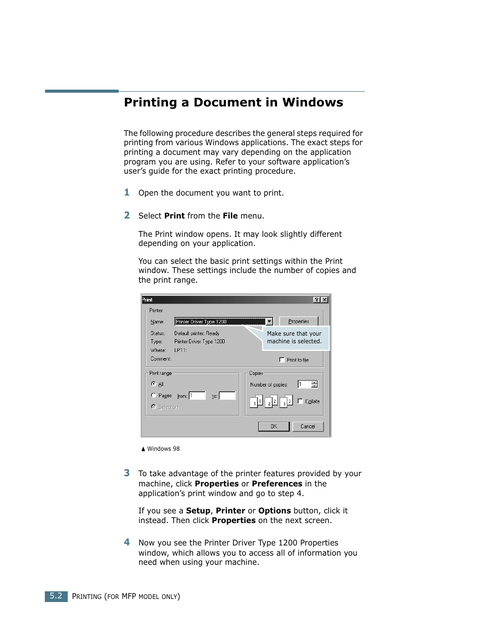 Printing a document in windows | Ricoh LF 125 (H915) User Manual | Page 108 / 390