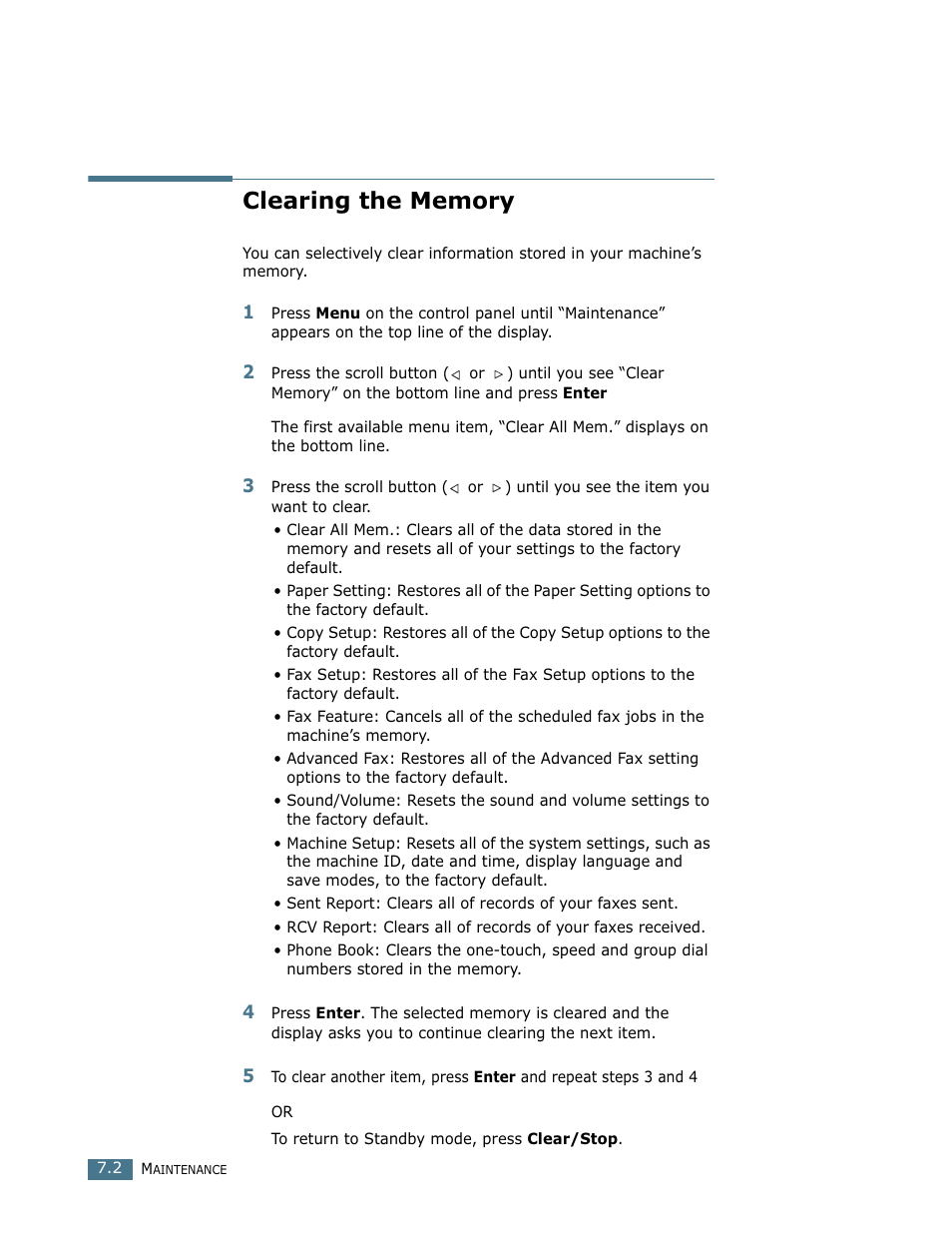 Clearing the memory | Ricoh LF 125 (H915) User Manual | Page 136 / 390