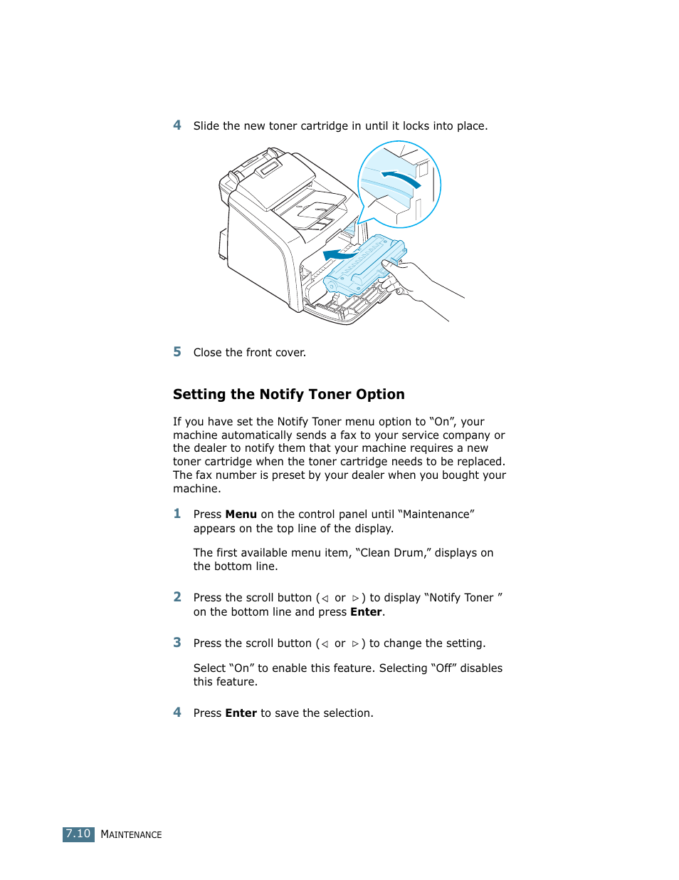 Setting the notify toner option | Ricoh LF 125 (H915) User Manual | Page 144 / 390