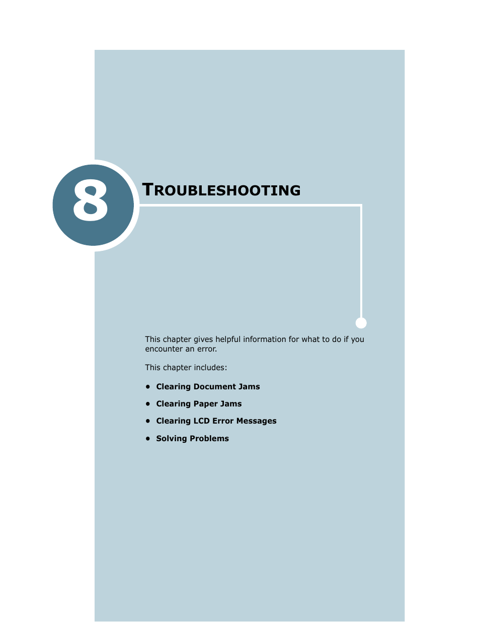 Troubleshooting, Chapter 8, Roubleshooting | Ricoh LF 125 (H915) User Manual | Page 147 / 390