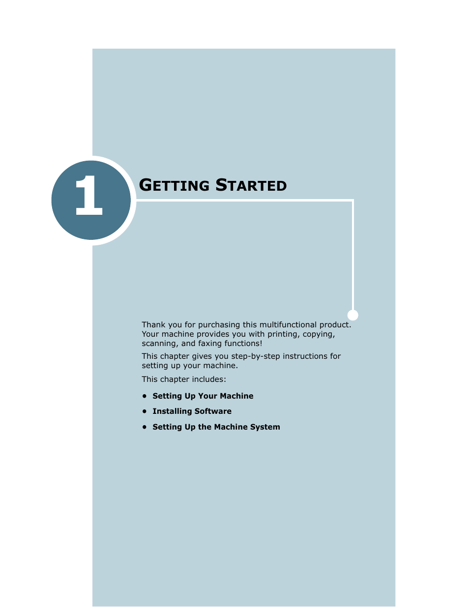 Getting started, Chapter 1, Etting | Tarted | Ricoh LF 125 (H915) User Manual | Page 15 / 390