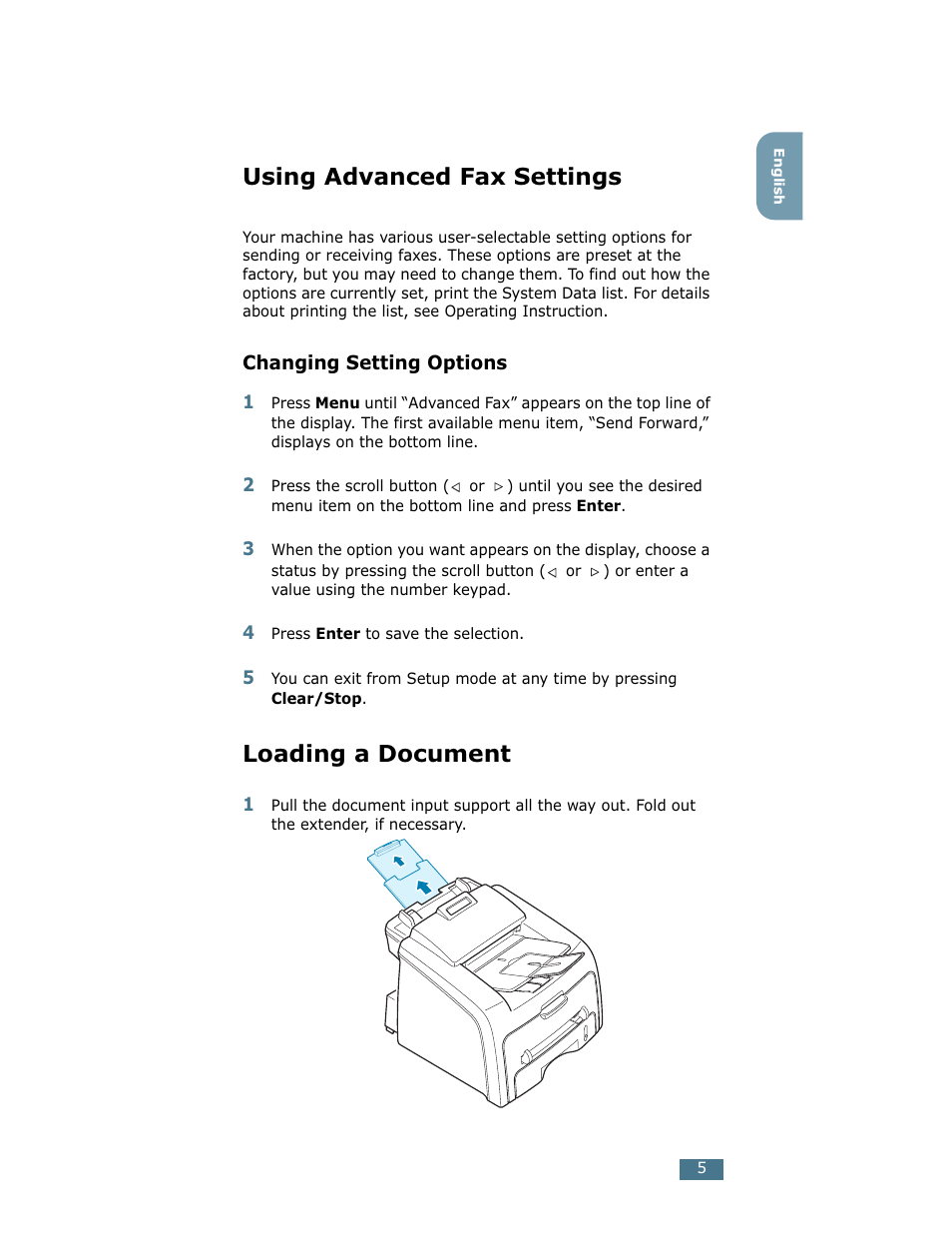 Using advanced fax settings, Changing setting options, Loading a document | Ricoh LF 125 (H915) User Manual | Page 192 / 390