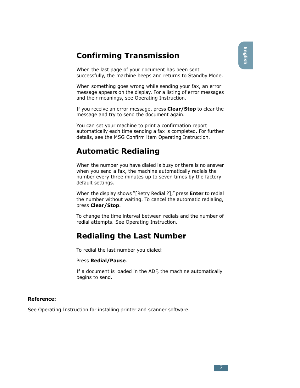 Confirming transmission, Automatic redialing, Redialing the last number | Ricoh LF 125 (H915) User Manual | Page 194 / 390