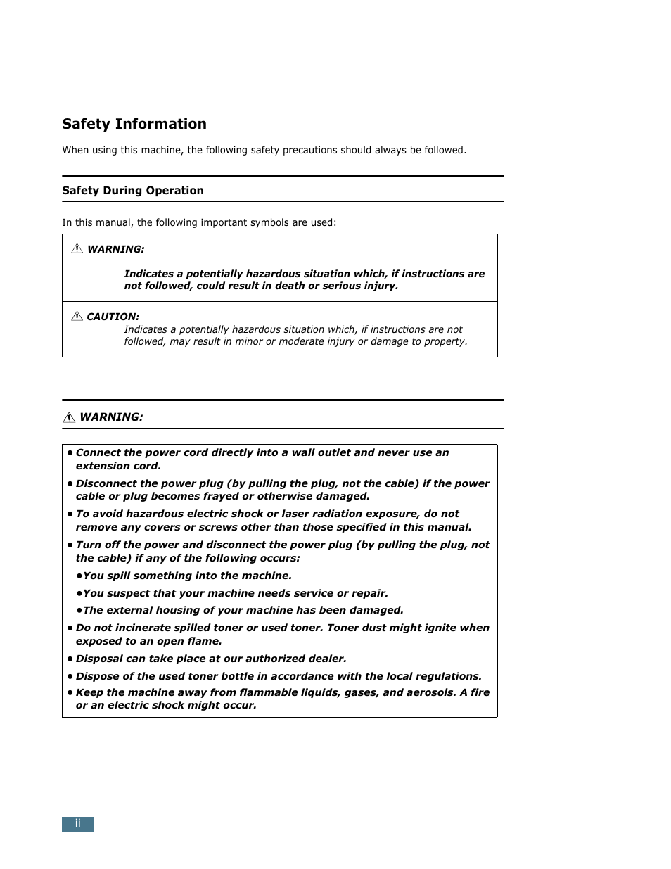 Safety information | Ricoh LF 125 (H915) User Manual | Page 198 / 390