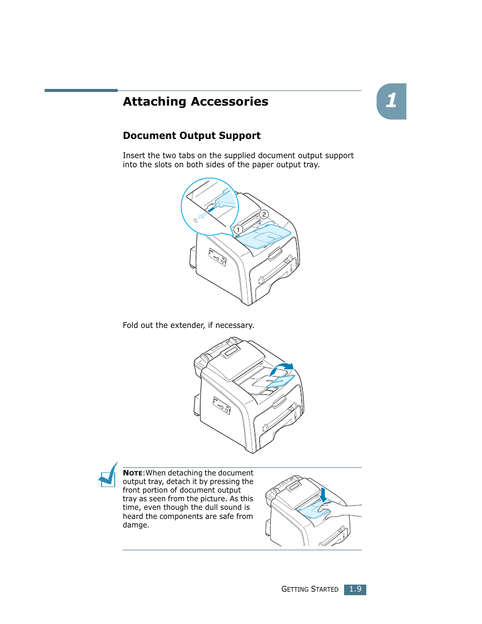 Attaching accessories, Document output support | Ricoh LF 125 (H915) User Manual | Page 23 / 390