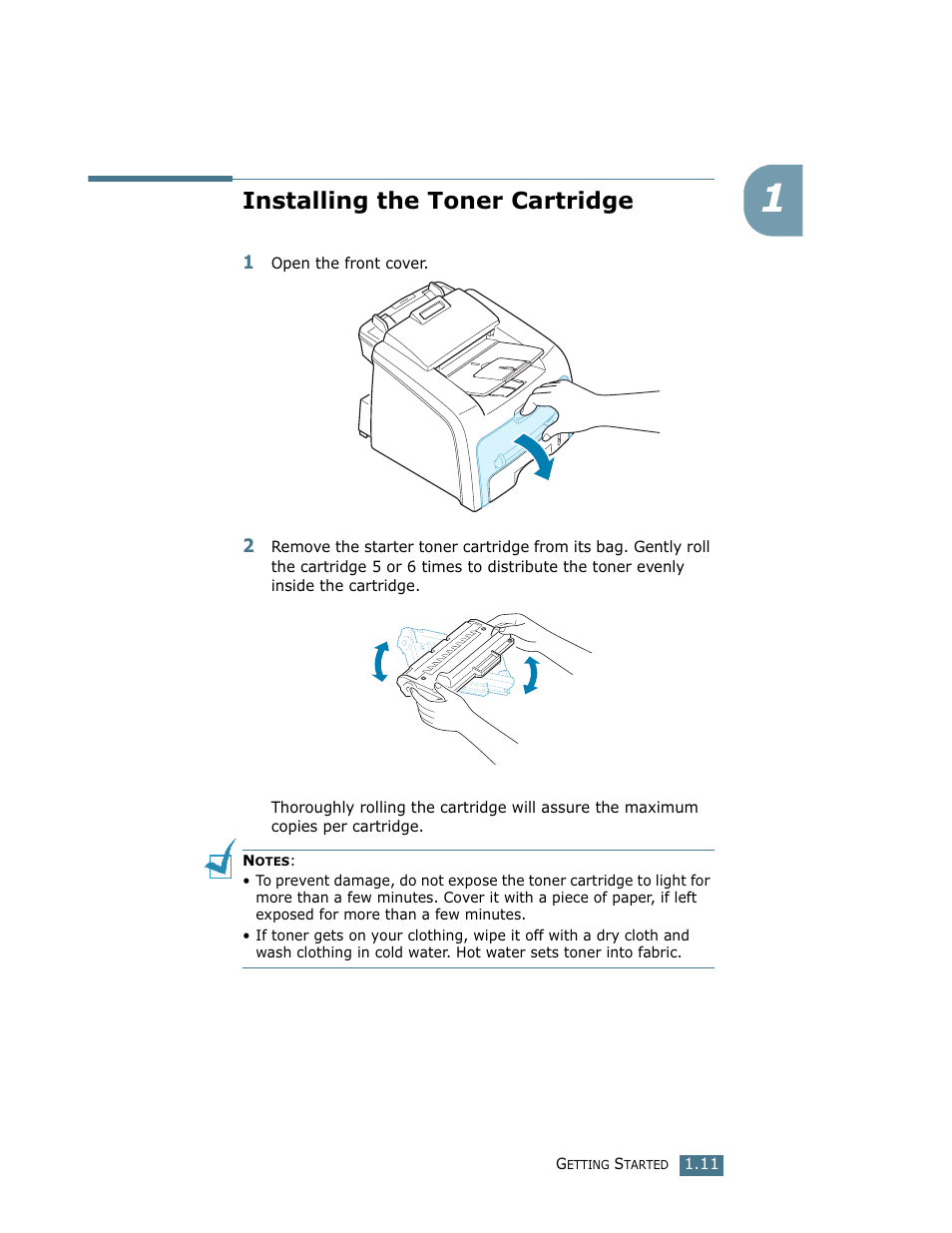 Installing the toner cartridge | Ricoh LF 125 (H915) User Manual | Page 25 / 390