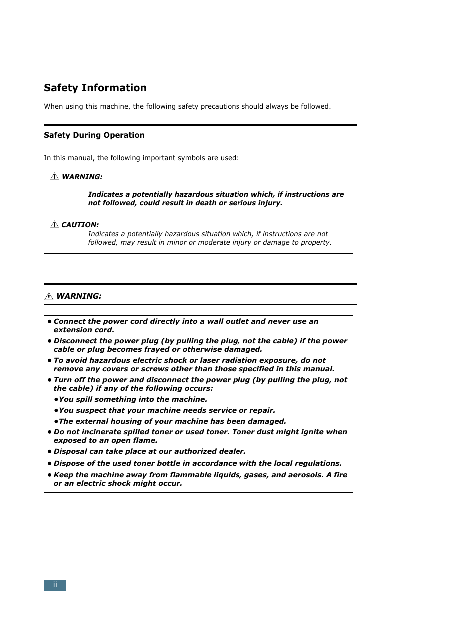 Safety information | Ricoh LF 125 (H915) User Manual | Page 3 / 390