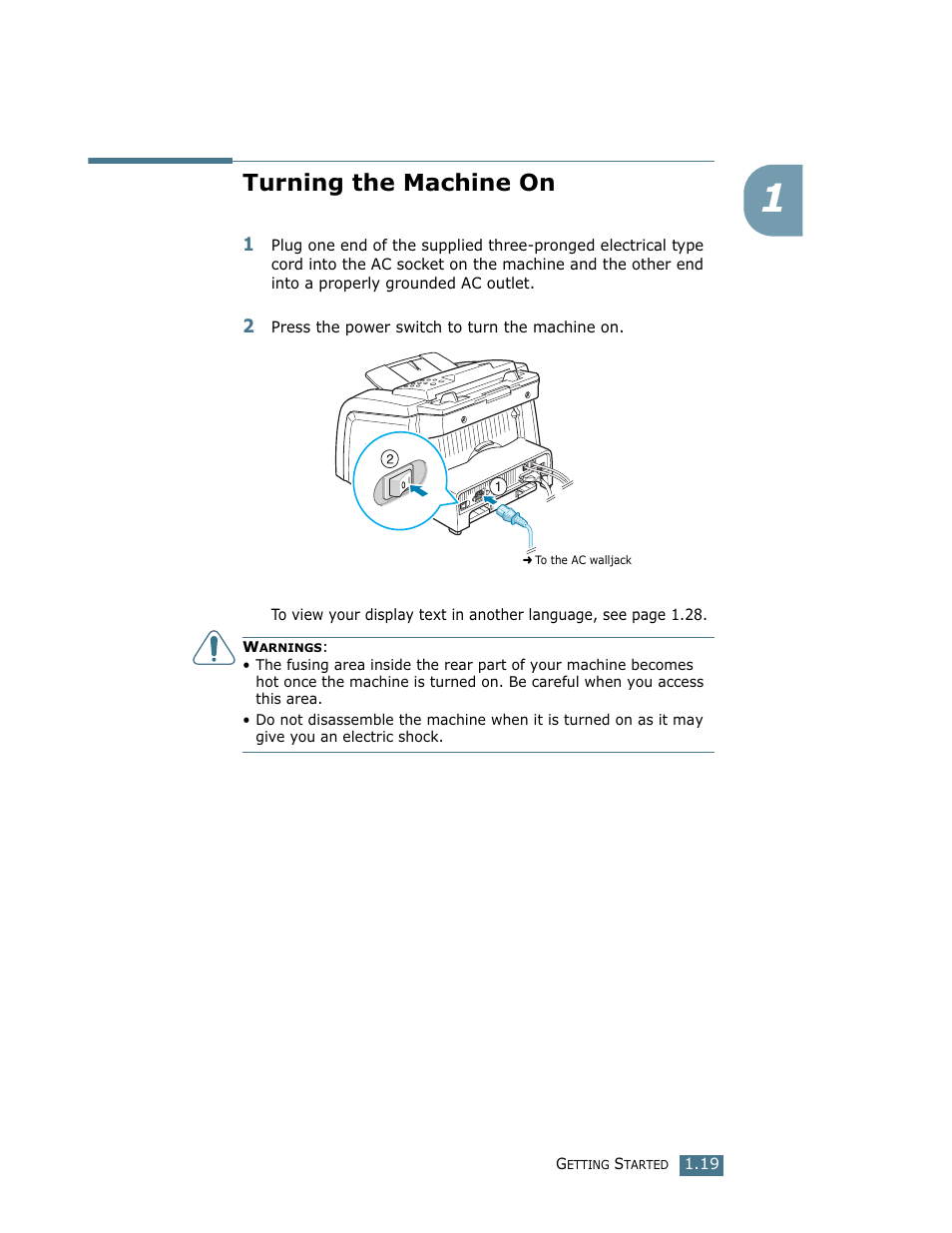 Turning the machine on | Ricoh LF 125 (H915) User Manual | Page 33 / 390