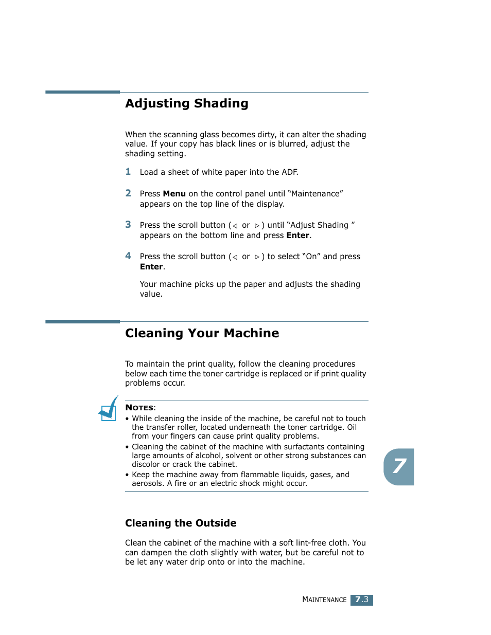 Adjusting shading, Cleaning your machine | Ricoh LF 125 (H915) User Manual | Page 330 / 390