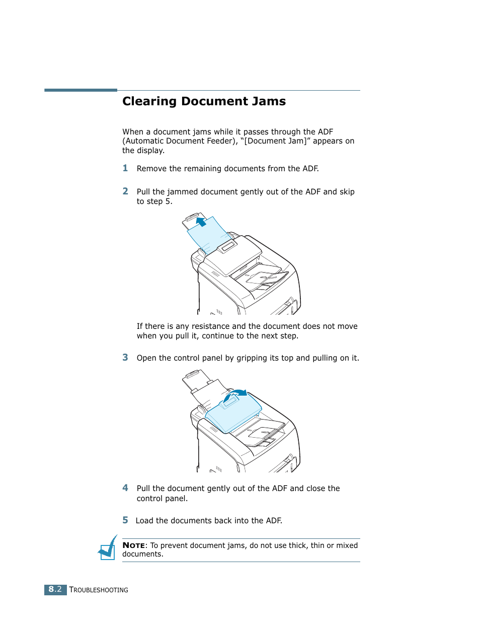 Clearing document jams | Ricoh LF 125 (H915) User Manual | Page 339 / 390