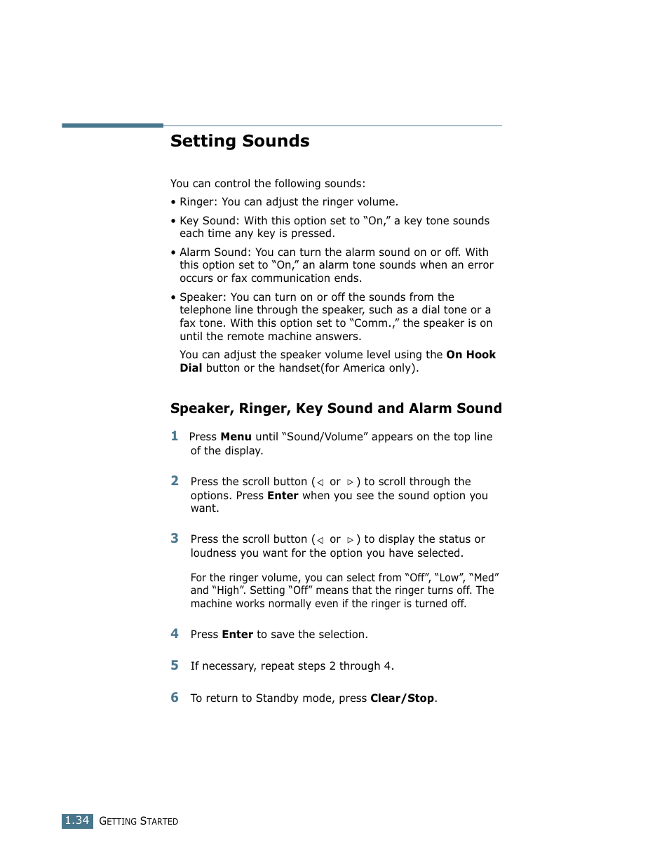 Setting sounds, Speaker, ringer, key sound and alarm sound | Ricoh LF 125 (H915) User Manual | Page 48 / 390