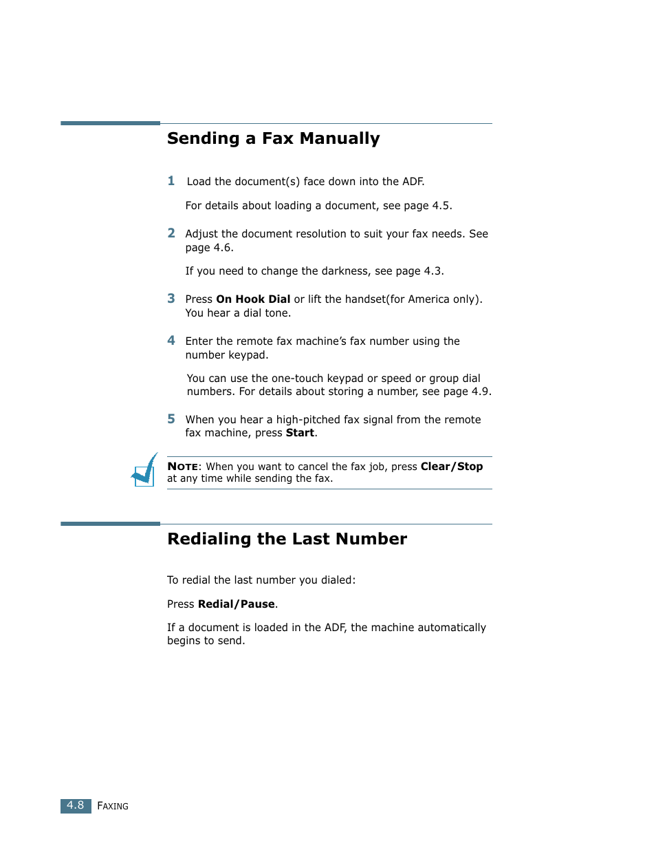 Sending a fax manually, Redialing the last number, Sending a fax manually redialing the last number | Ricoh LF 125 (H915) User Manual | Page 76 / 390