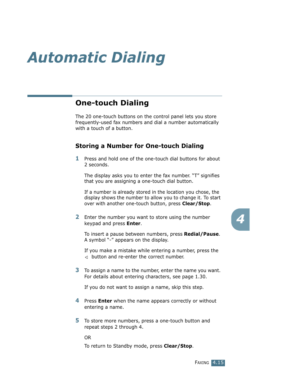 Automatic dialing, One-touch dialing, Storing a number for one-touch dialing | Ricoh LF 125 (H915) User Manual | Page 83 / 390