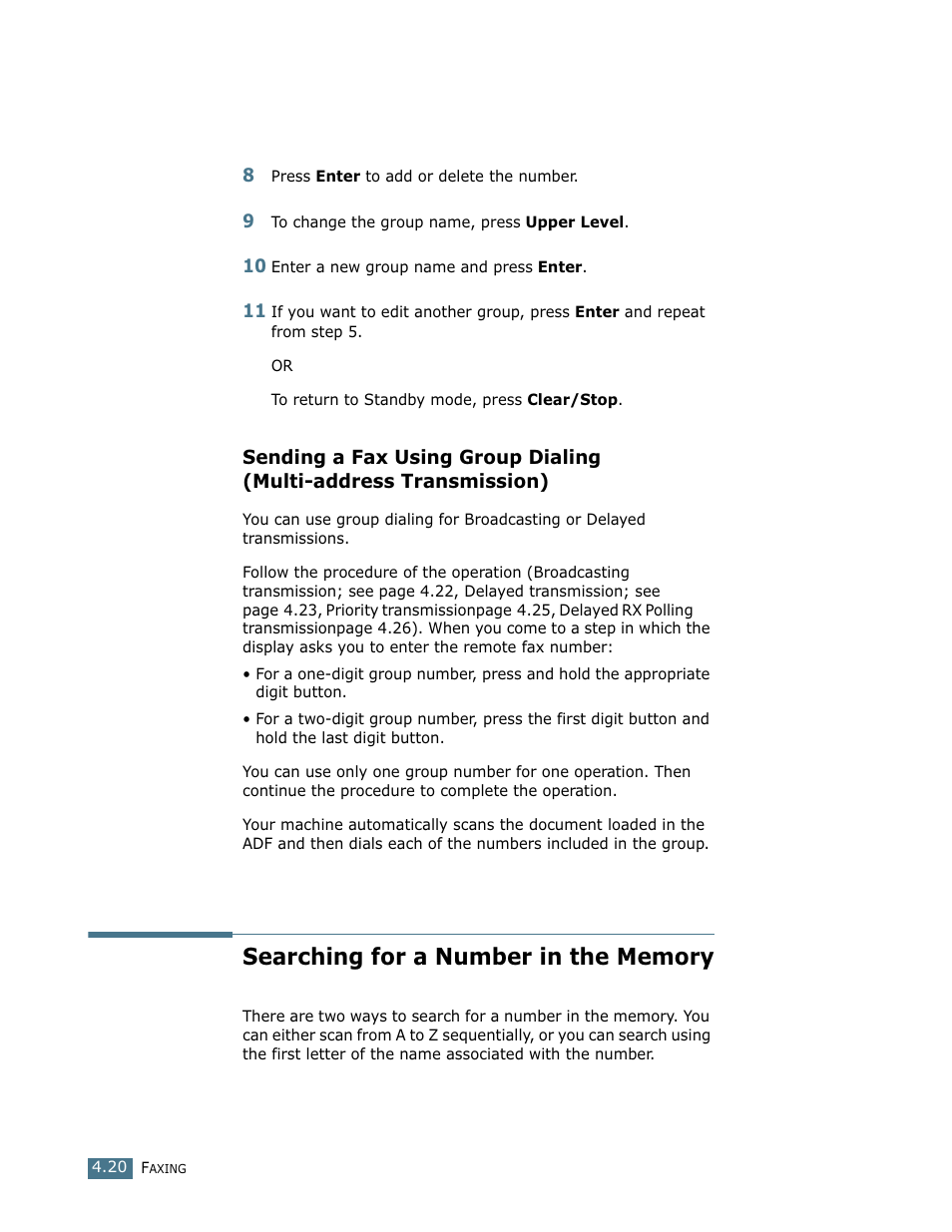 Searching for a number in the memory | Ricoh LF 125 (H915) User Manual | Page 88 / 390