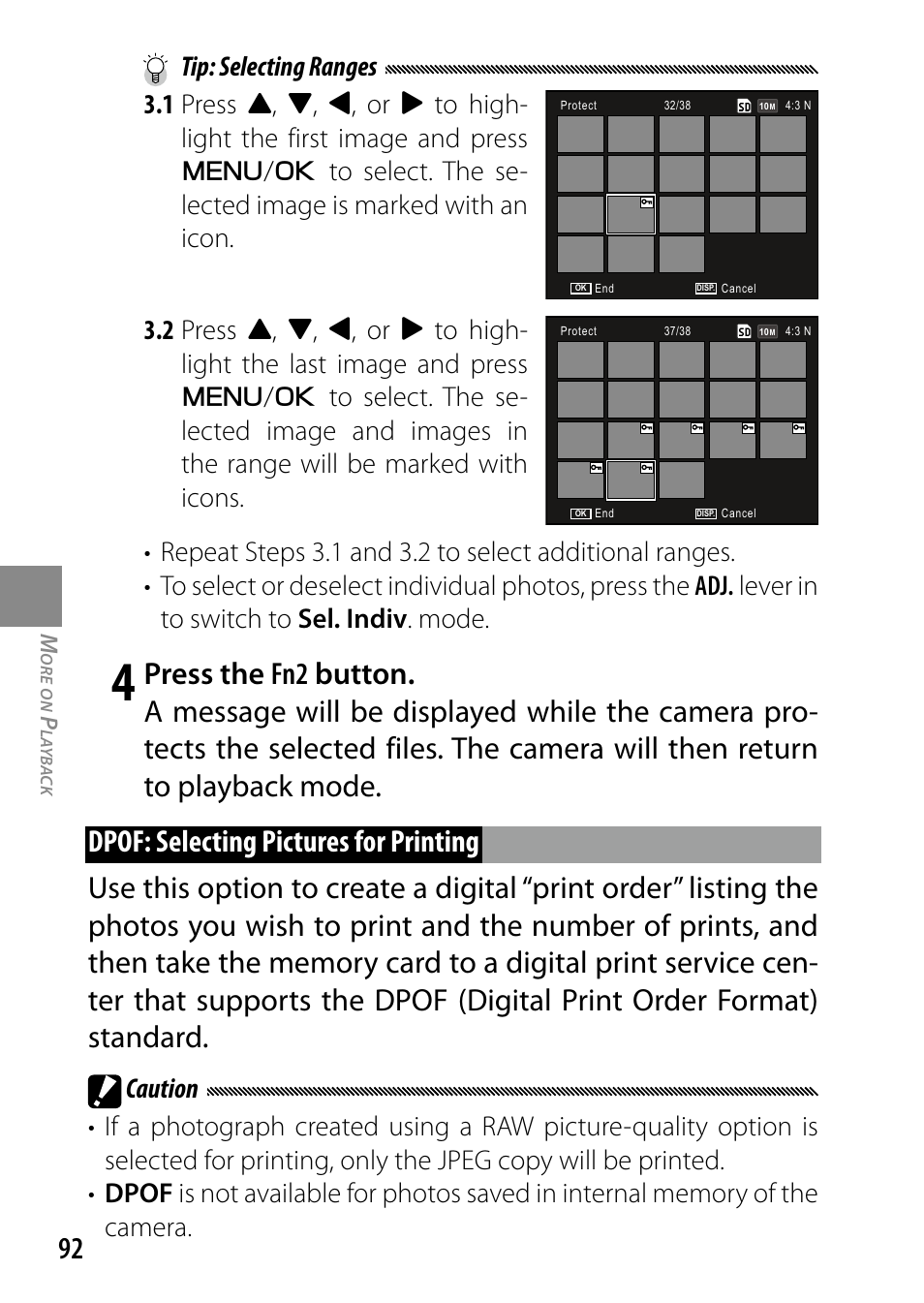 Tip: selecting ranges 3.1 press, 2 press | Ricoh DIGITAL CAMERA GR User Manual | Page 102 / 181