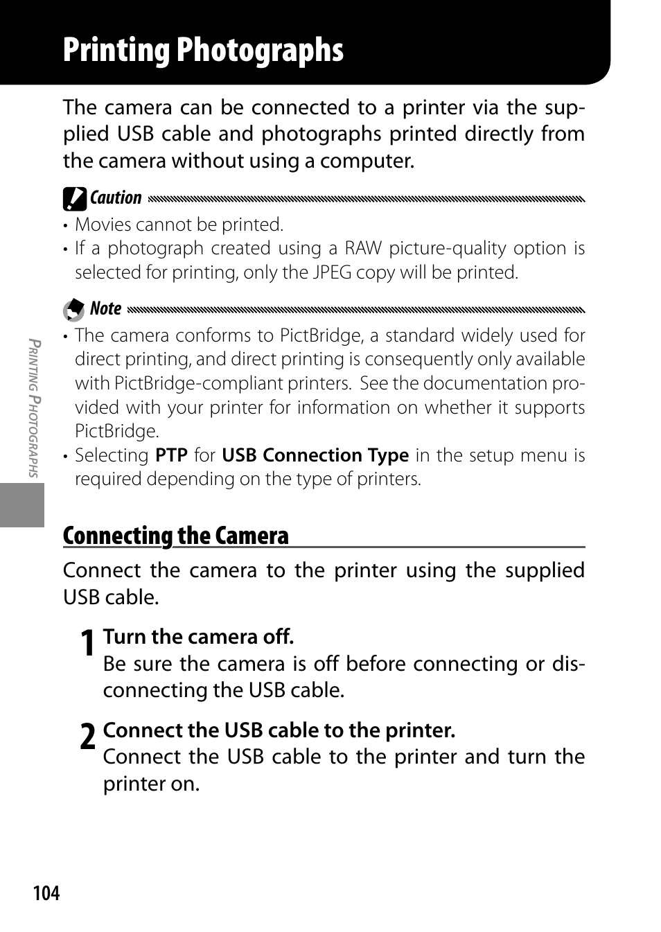 Printing photographs, Connecting the camera | Ricoh DIGITAL CAMERA GR User Manual | Page 114 / 181