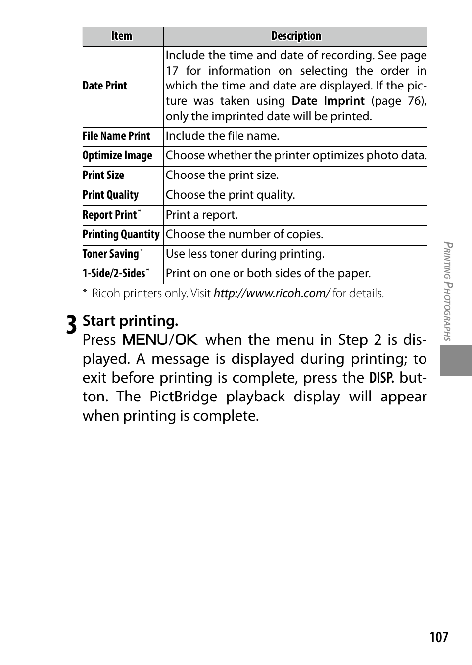 Start printing. press | Ricoh DIGITAL CAMERA GR User Manual | Page 117 / 181