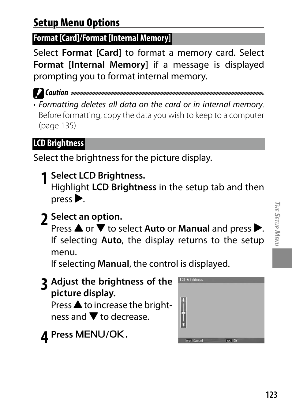 Setup menu options | Ricoh DIGITAL CAMERA GR User Manual | Page 133 / 181