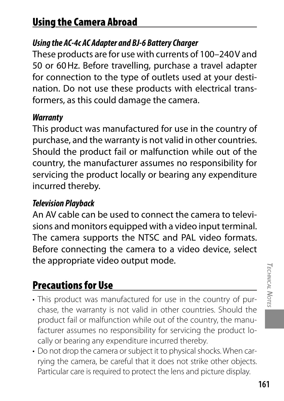 Using the camera abroad, Precautions for use | Ricoh DIGITAL CAMERA GR User Manual | Page 171 / 181