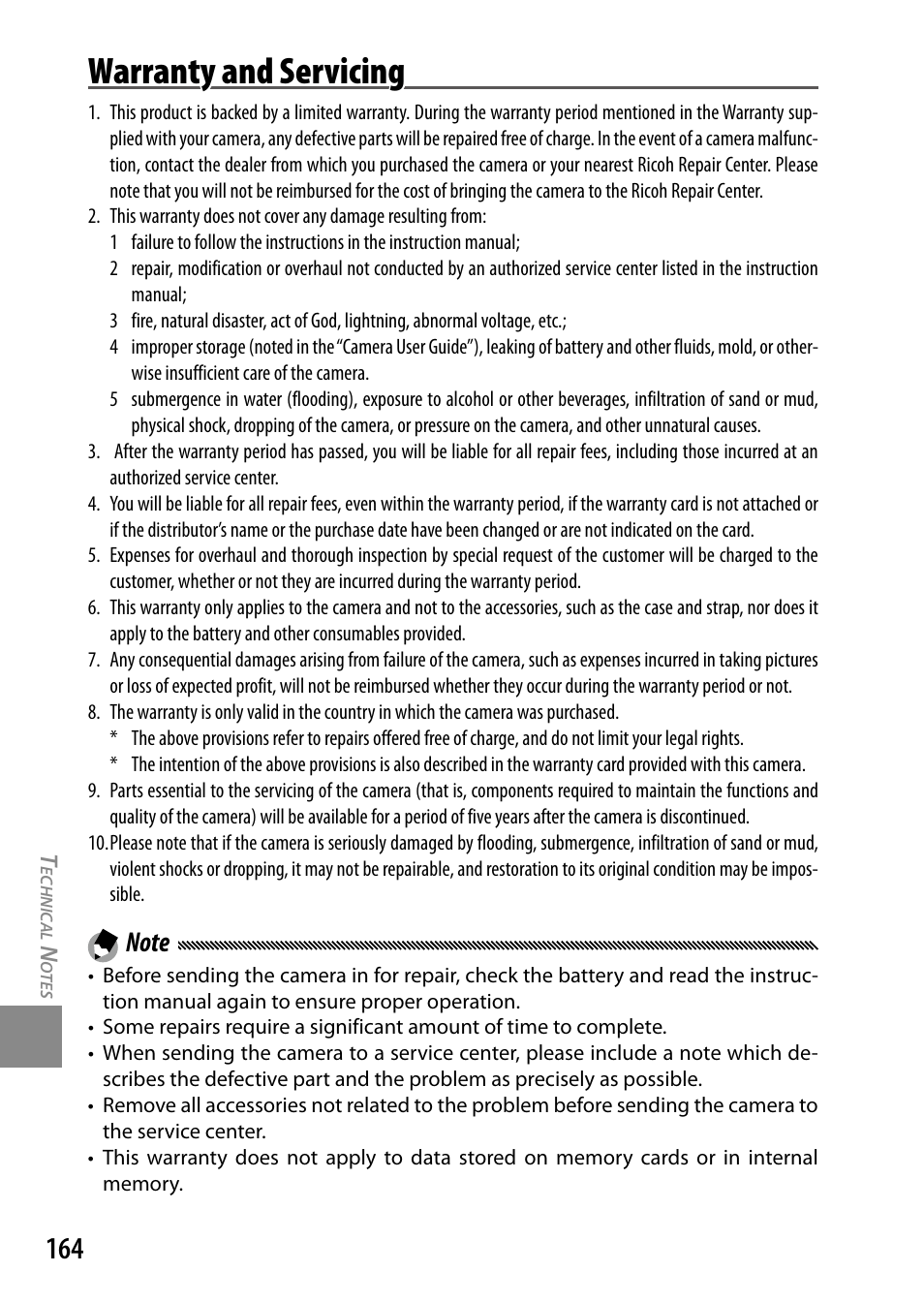 Warranty and servicing | Ricoh DIGITAL CAMERA GR User Manual | Page 174 / 181