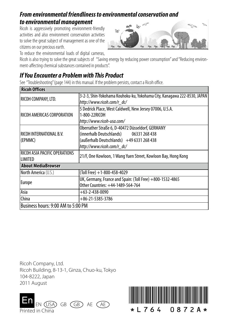 If you encounter a problem with this product | Ricoh DIGITAL CAMERA GR User Manual | Page 181 / 181