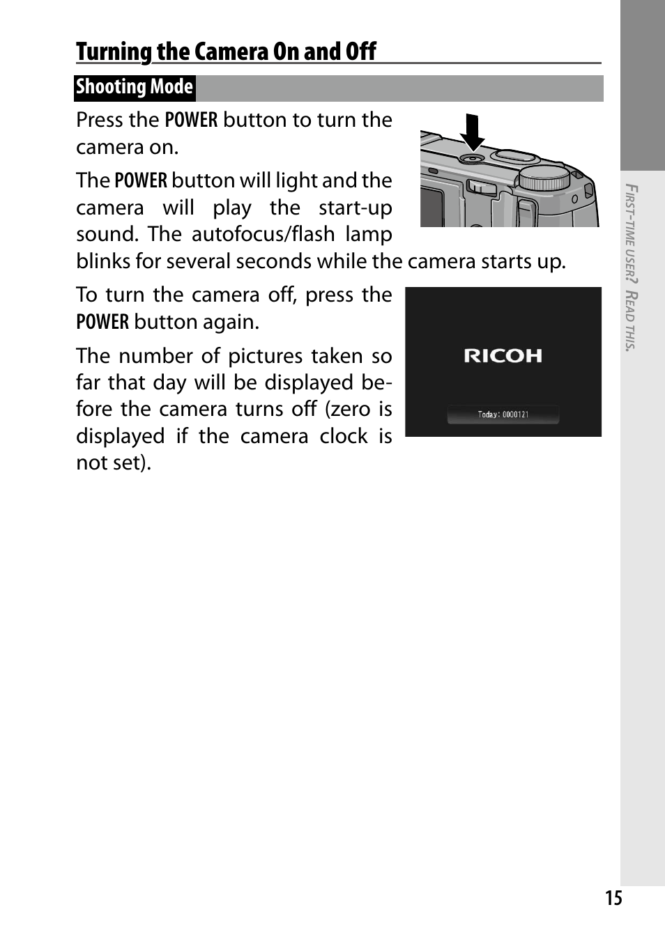 Turning the camera on and off | Ricoh DIGITAL CAMERA GR User Manual | Page 25 / 181