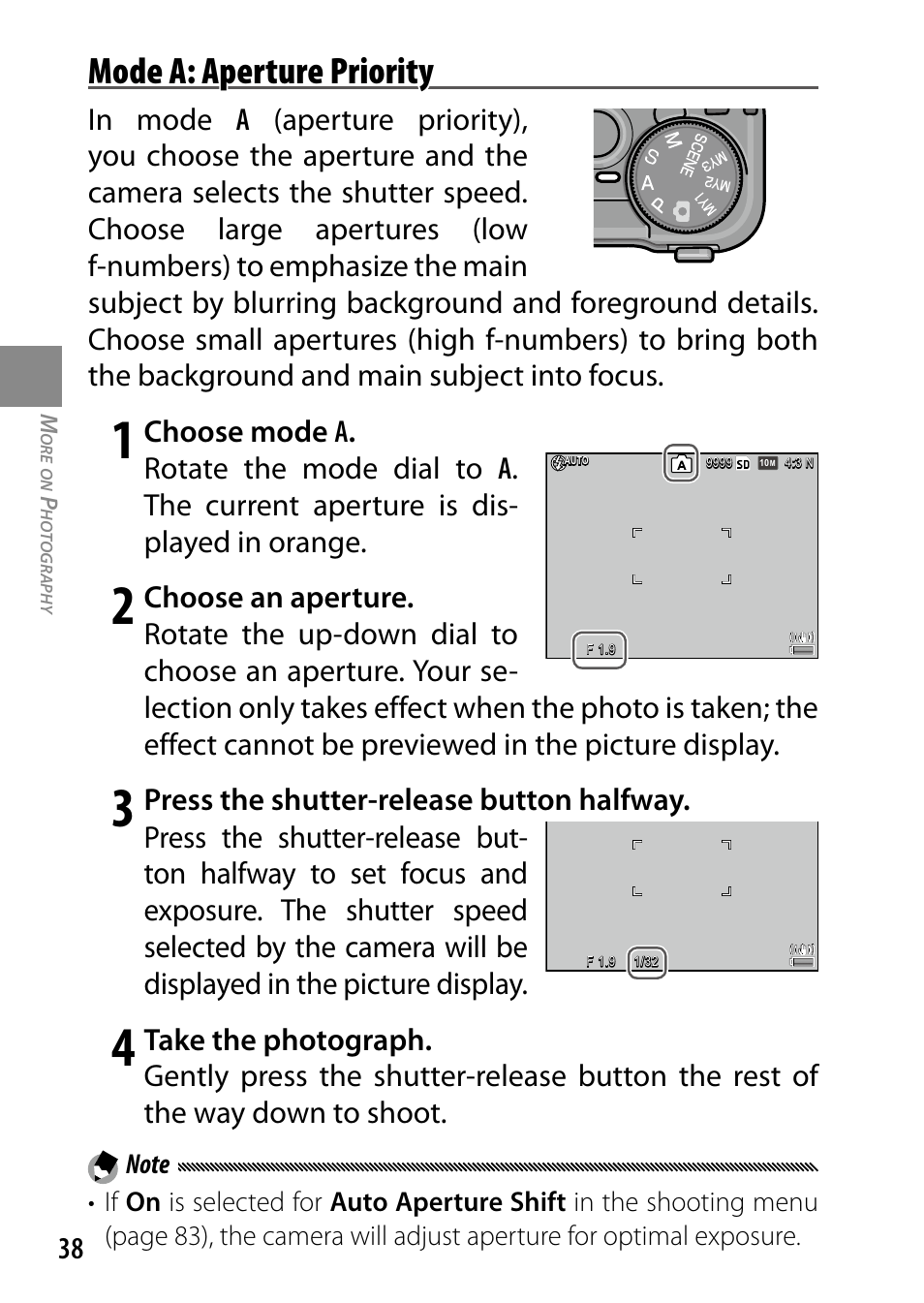 Mode a: aperture priority | Ricoh DIGITAL CAMERA GR User Manual | Page 48 / 181