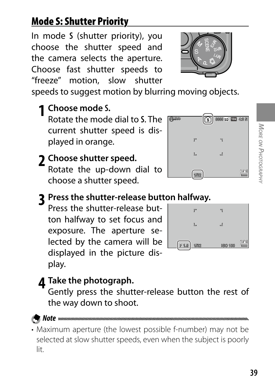 Mode s: shutter priority | Ricoh DIGITAL CAMERA GR User Manual | Page 49 / 181