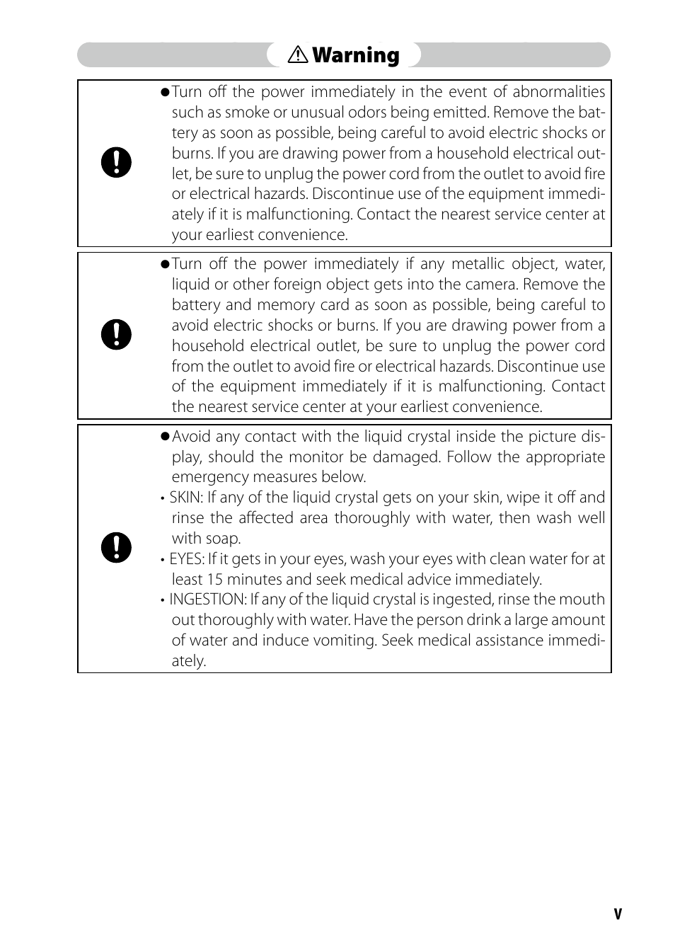 Vwarning | Ricoh DIGITAL CAMERA GR User Manual | Page 5 / 181