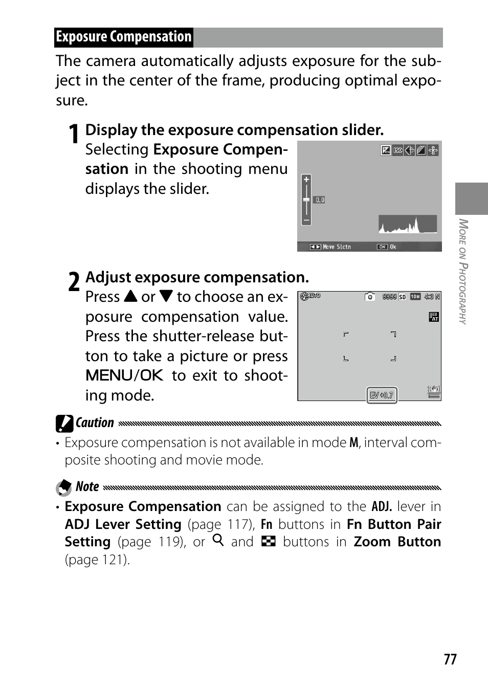 Adjust exposure compensation. press | Ricoh DIGITAL CAMERA GR User Manual | Page 87 / 181