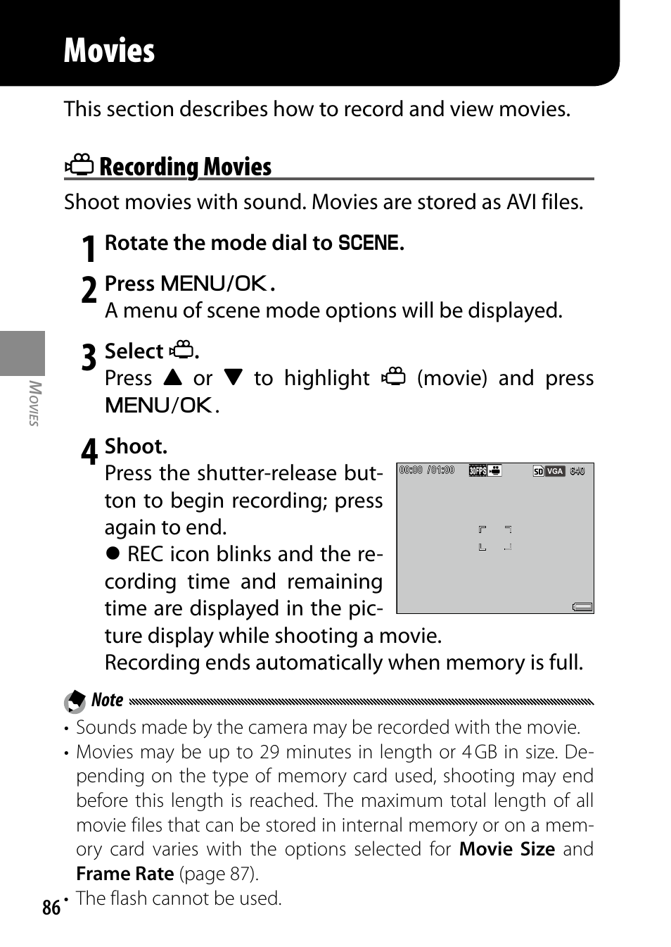 Movies, Recording movies | Ricoh DIGITAL CAMERA GR User Manual | Page 96 / 181