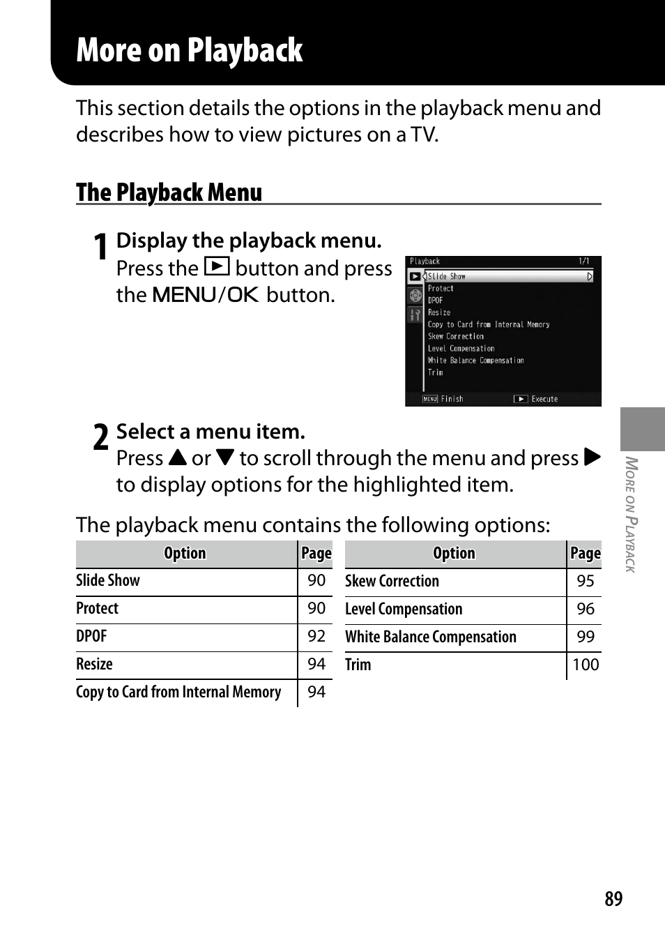 More on playback, The playback menu | Ricoh DIGITAL CAMERA GR User Manual | Page 99 / 181